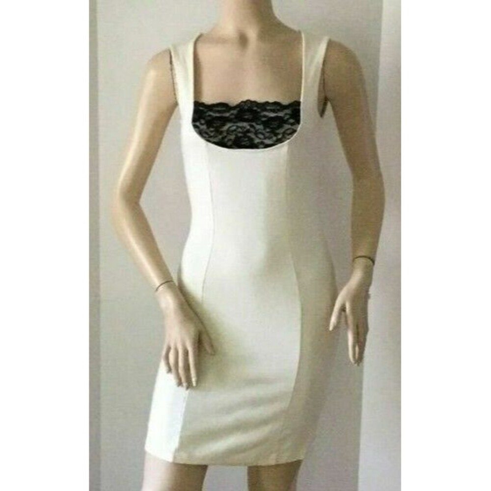 VENUS Tank Style Ivory and Black Lace Dress (Size 4)